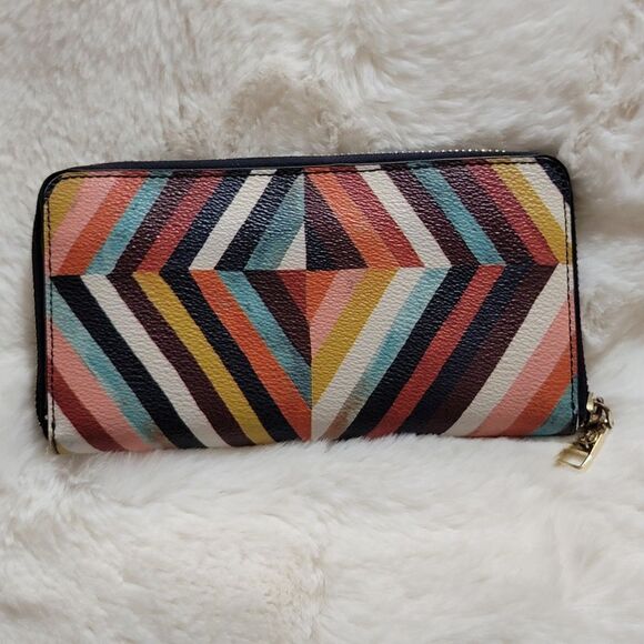 Tory Burch Continental Long Zip Around Wallet 👛 Rare Geometric Print Like New - Picture 5 of 10